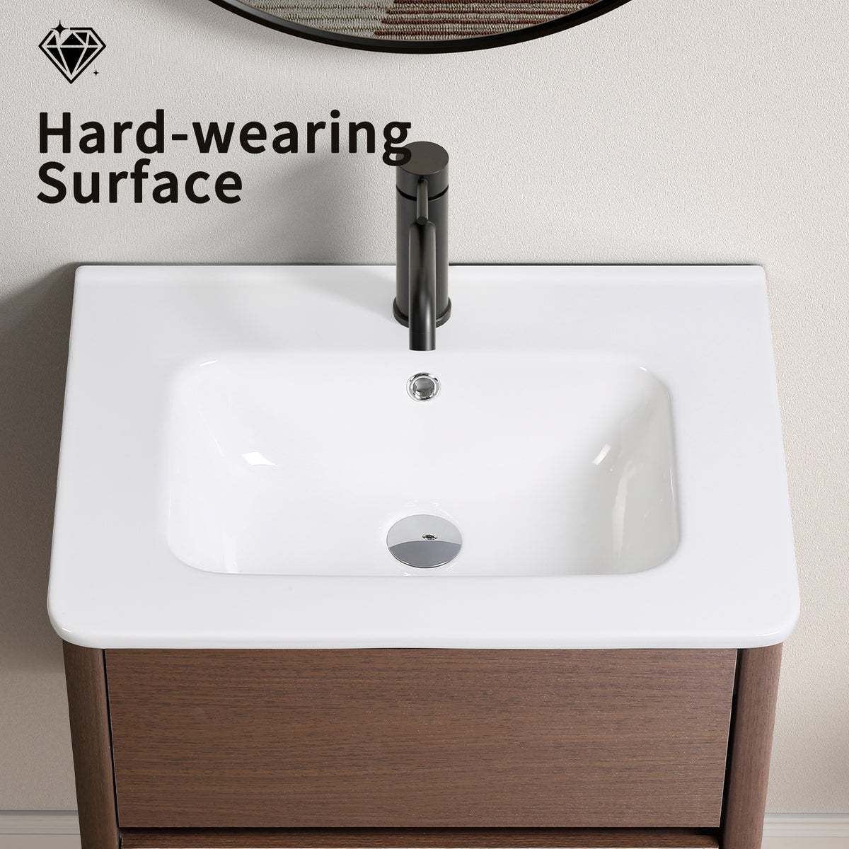 Milk White Ceramic Bathroom Vanity Sink - Storage Focused
