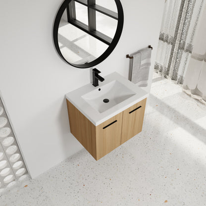 Light Oak Bathroom Vanity - Wall Mounted Storage