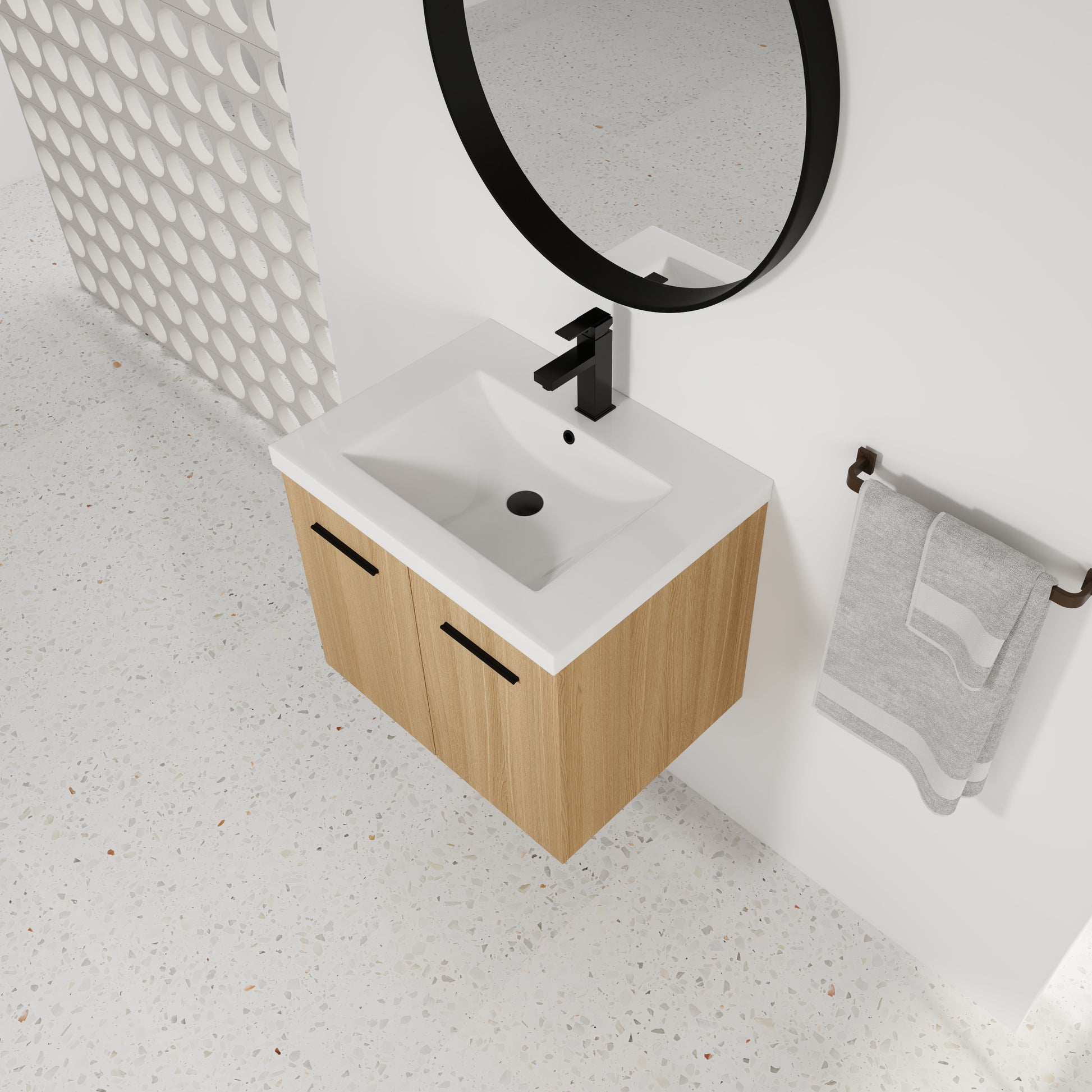 Light Oak Bathroom Vanity - Wall Mounted Storage