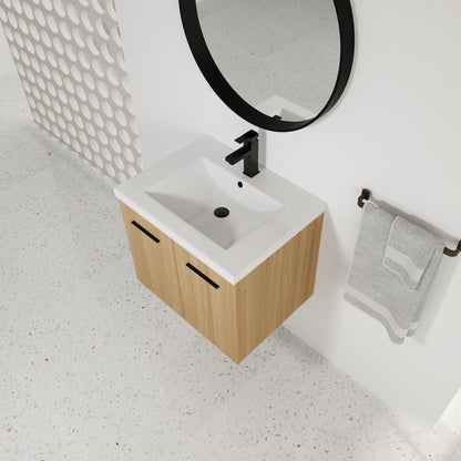 Light Oak Bathroom Vanity - Wall Mounted Storage