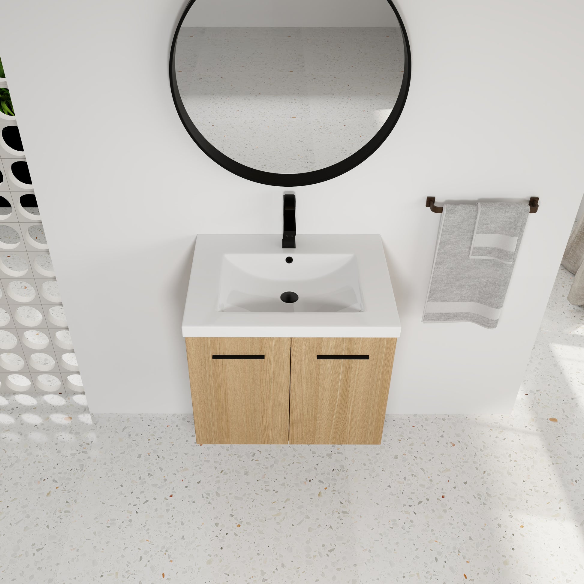 Light Oak Bathroom Vanity - Wall Mounted Storage