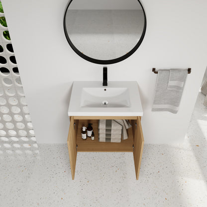 Light Oak Bathroom Vanity - Wall Mounted Storage