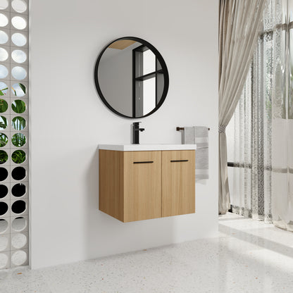 Light Oak Bathroom Vanity - Wall Mounted Storage