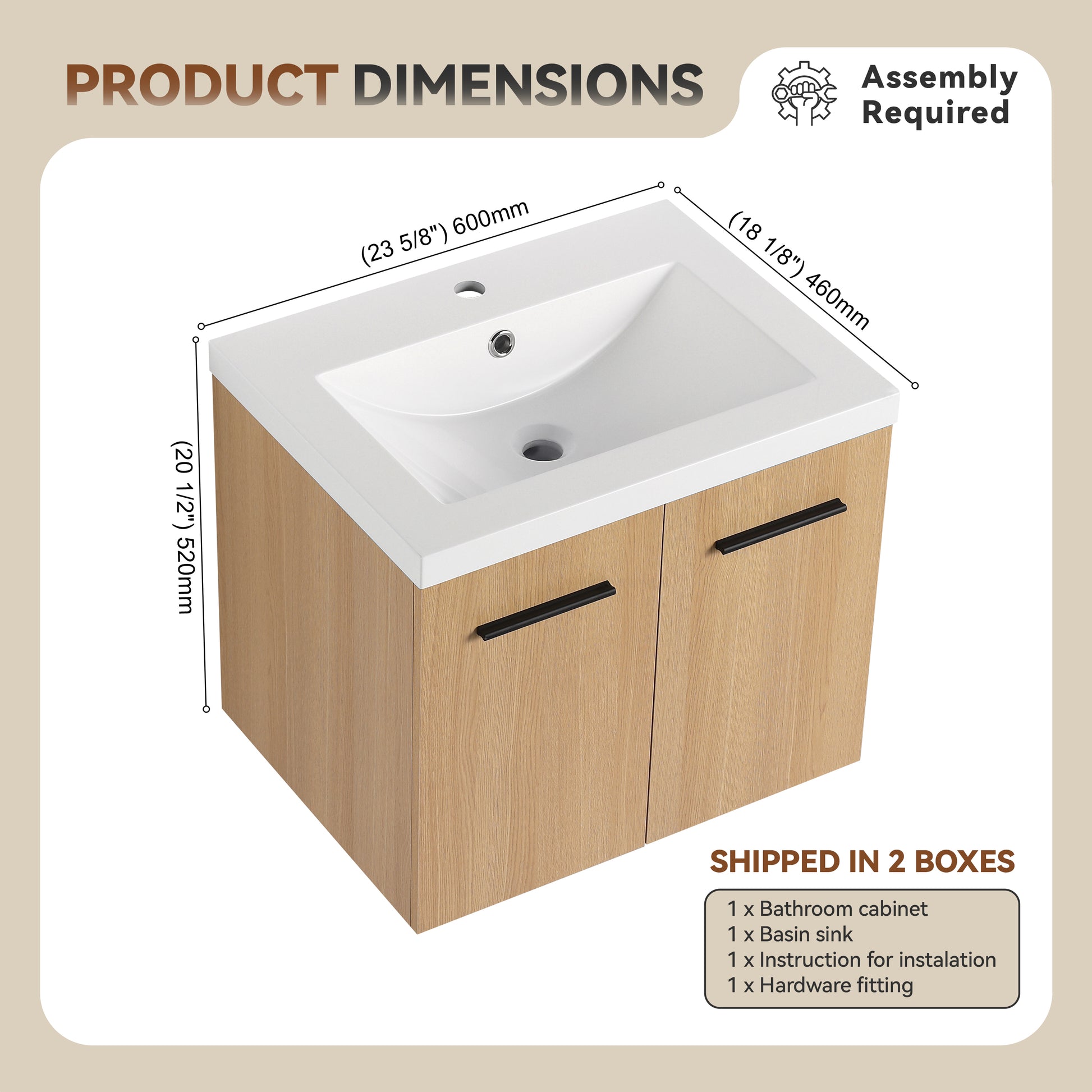Light Oak Bathroom Vanity - Wall Mounted Storage