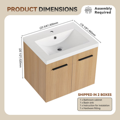 Light Oak Bathroom Vanity - Wall Mounted Storage