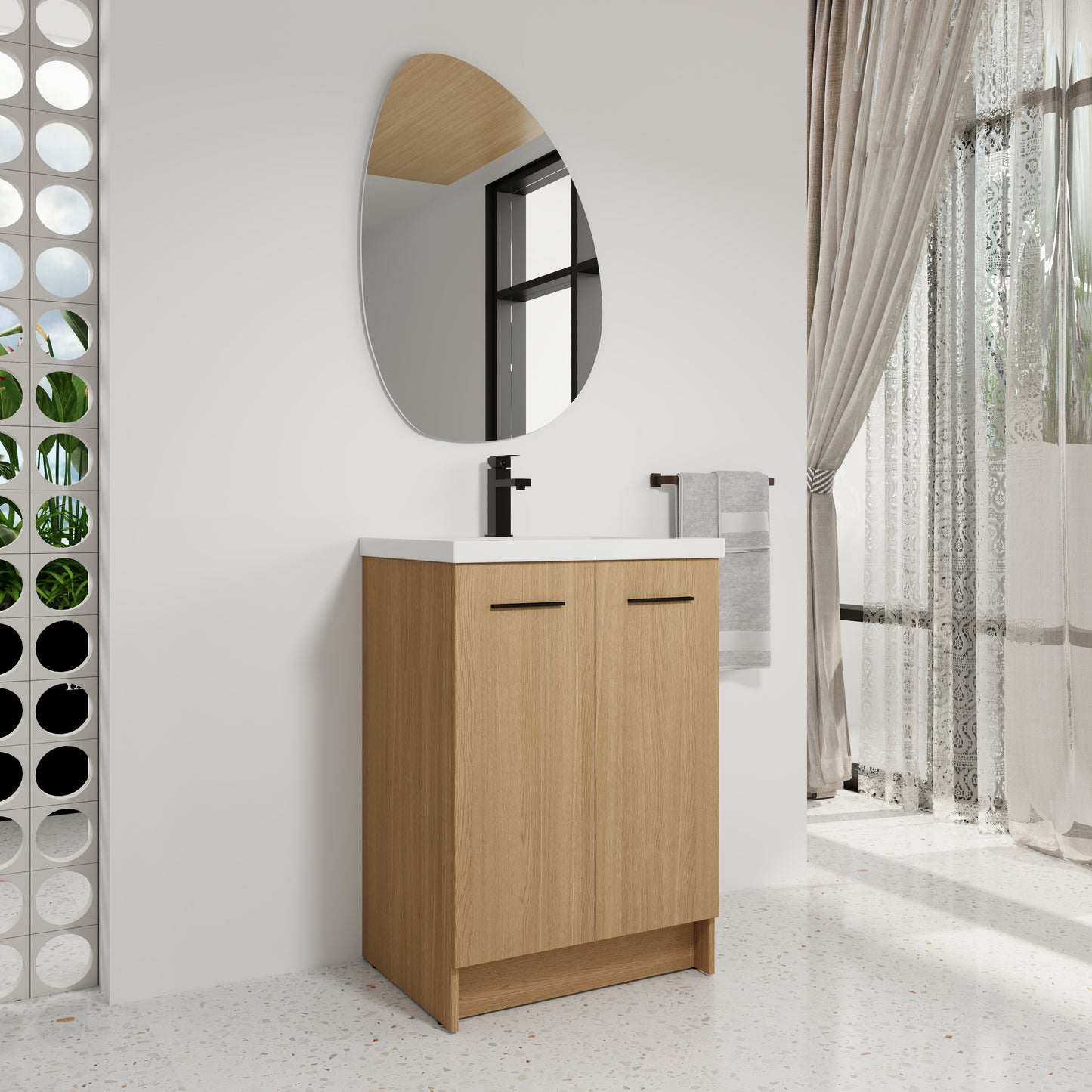 24" Freestanding Bathroom Vanity - Light Oak Storage