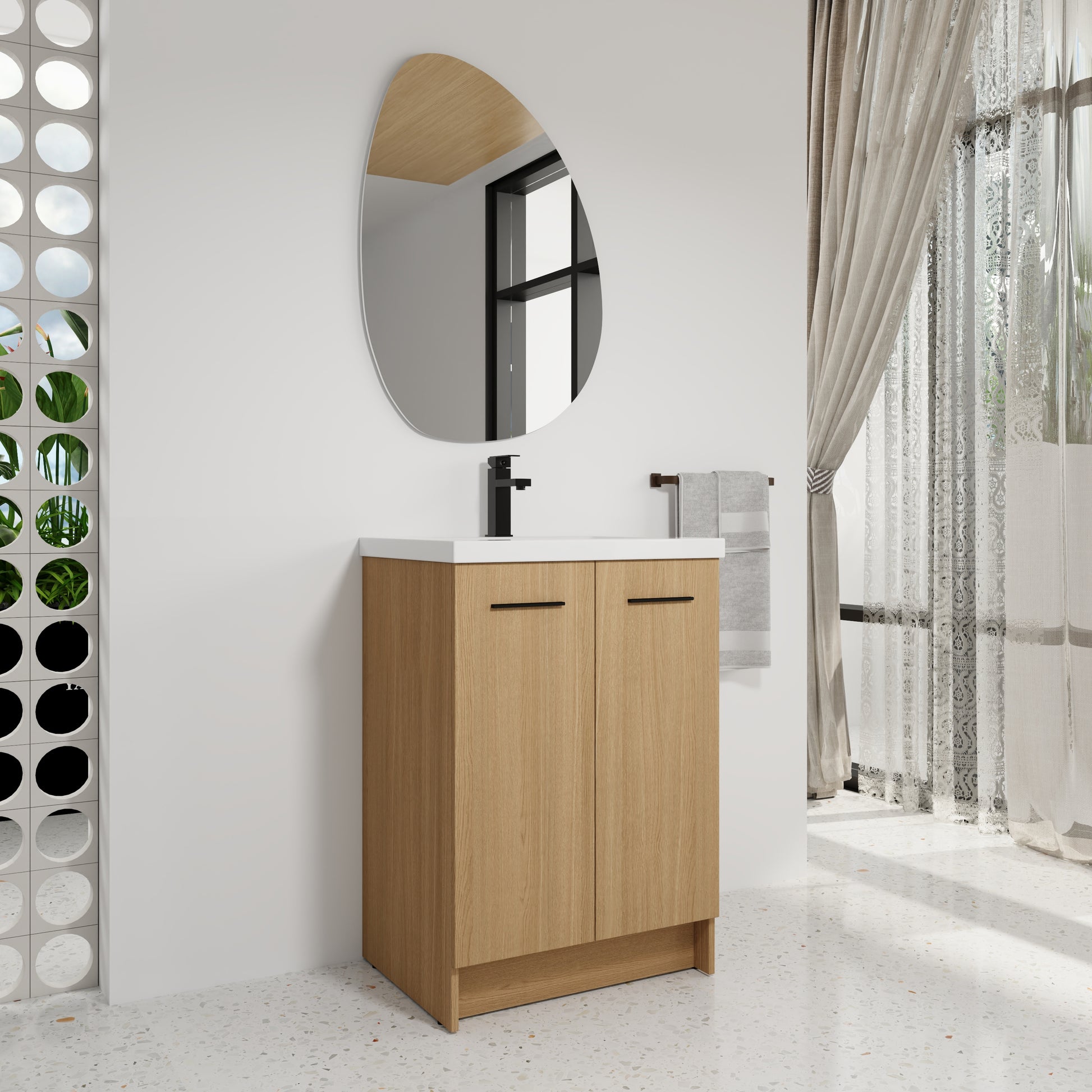 24" Freestanding Bathroom Vanity - Light Oak Storage