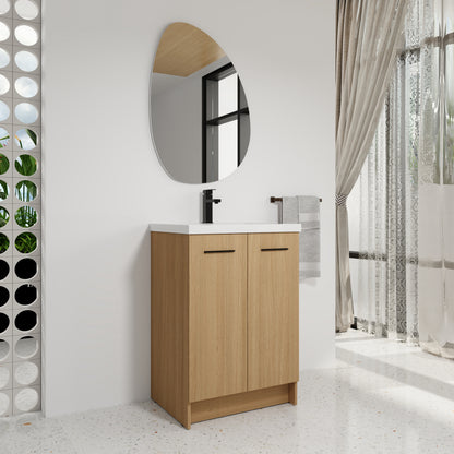 24" Freestanding Bathroom Vanity - Light Oak Storage