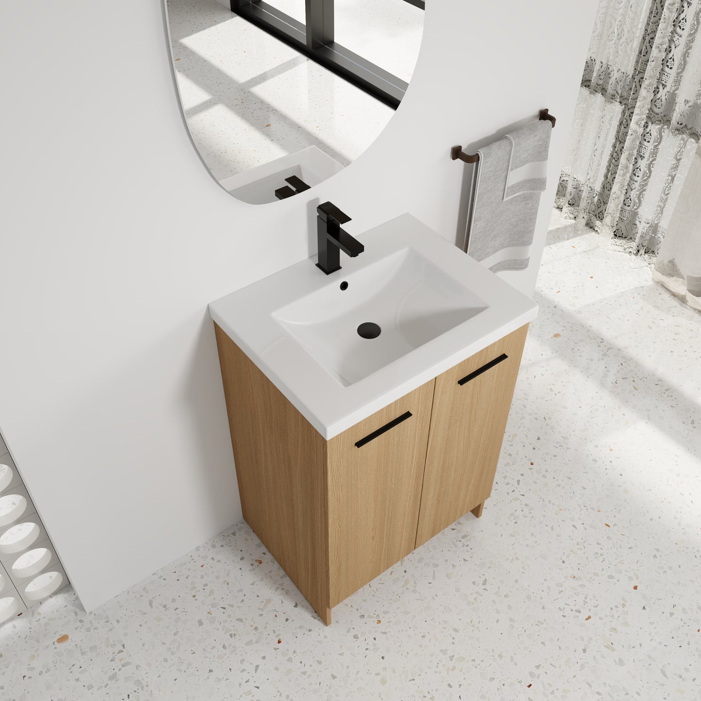 24" Freestanding Bathroom Vanity - Light Oak Storage