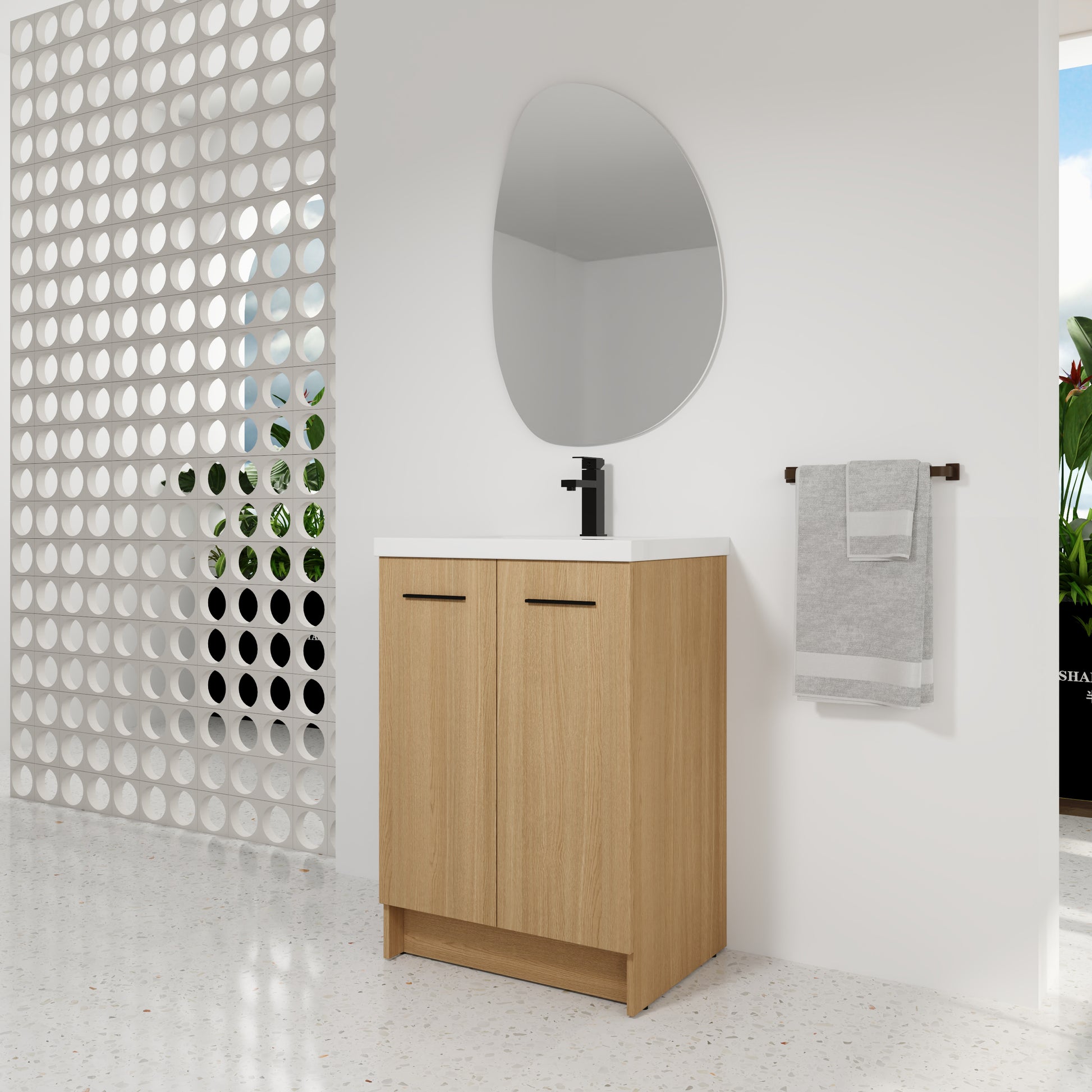24" Freestanding Bathroom Vanity - Light Oak Storage