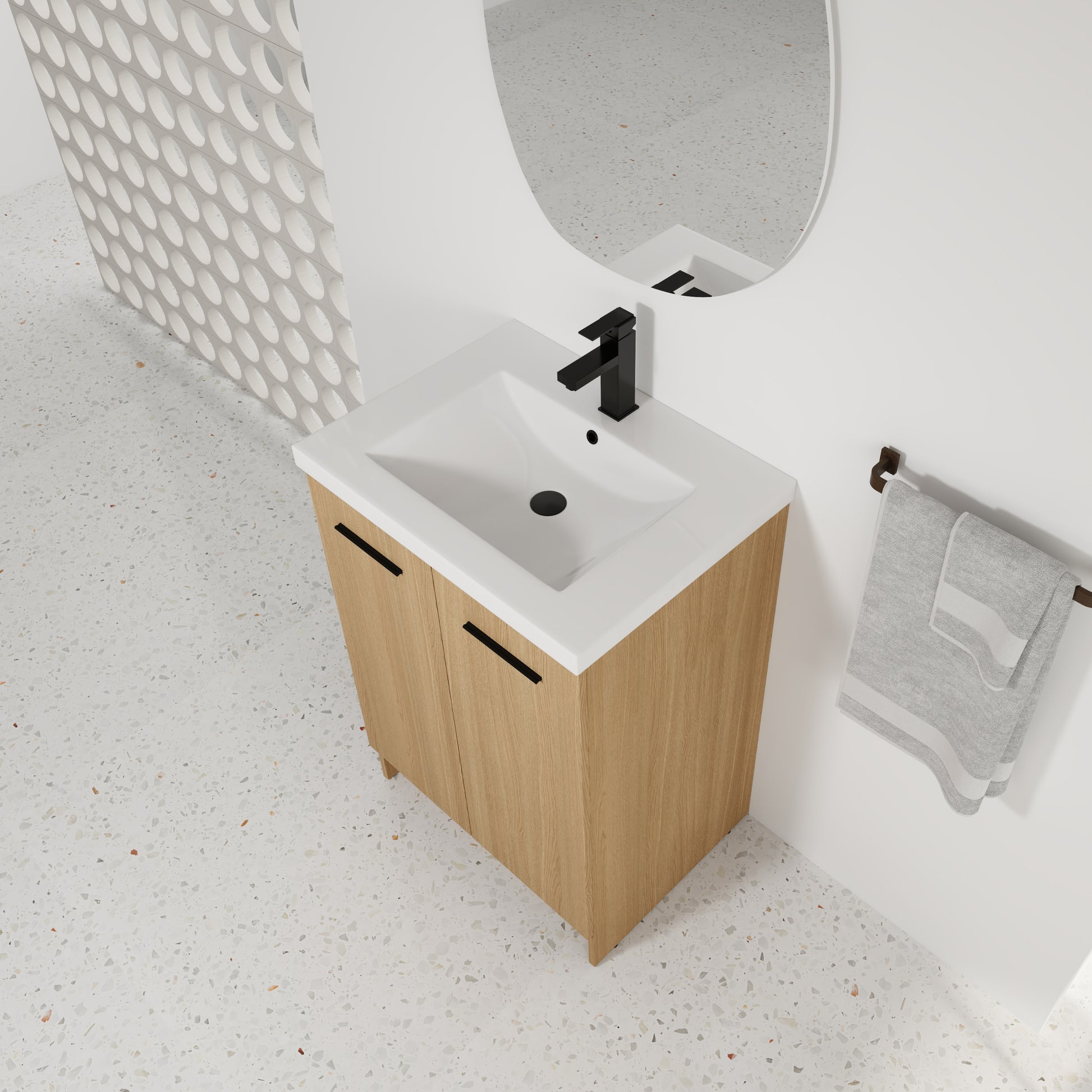 24" Freestanding Bathroom Vanity - Light Oak Storage