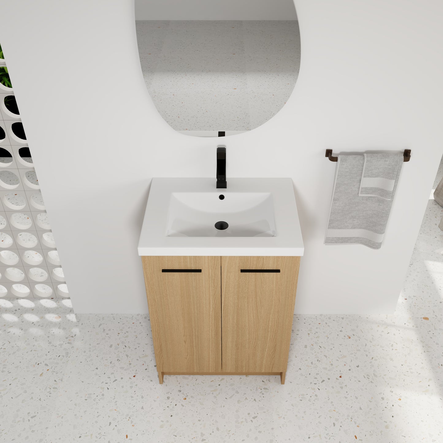 24" Freestanding Bathroom Vanity - Light Oak Storage