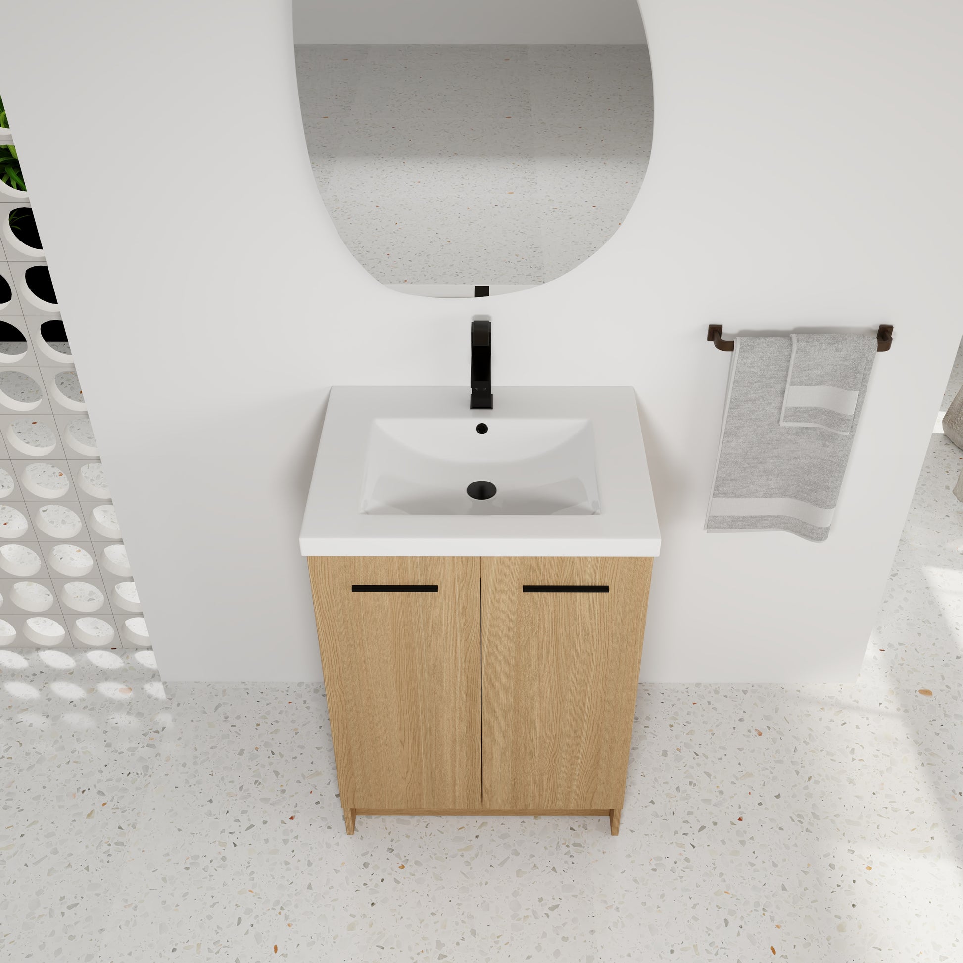 24" Freestanding Bathroom Vanity - Light Oak Storage