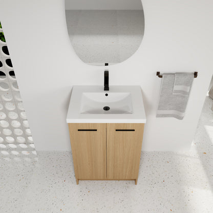 24" Freestanding Bathroom Vanity - Light Oak Storage