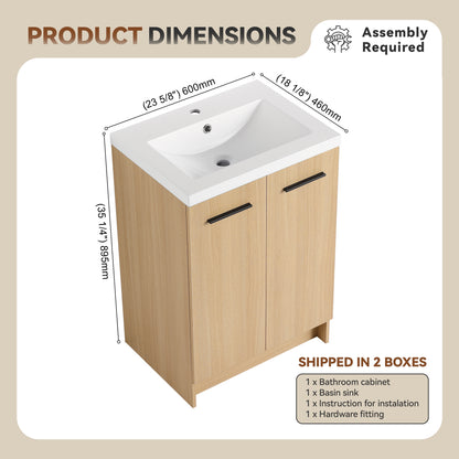 24" Freestanding Bathroom Vanity - Light Oak Storage