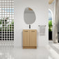 24" Freestanding Bathroom Vanity with Resin Sink, Light Oak, Double Door Storage, KD (Ready-to-Assemble), Includes Black & Brushed Aluminum Handles