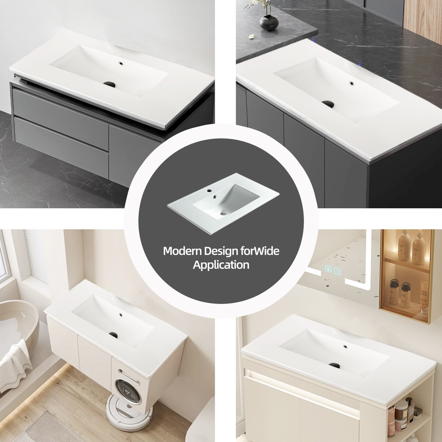 30" Ceramic Bathroom Vanity Top - White Basin Storage