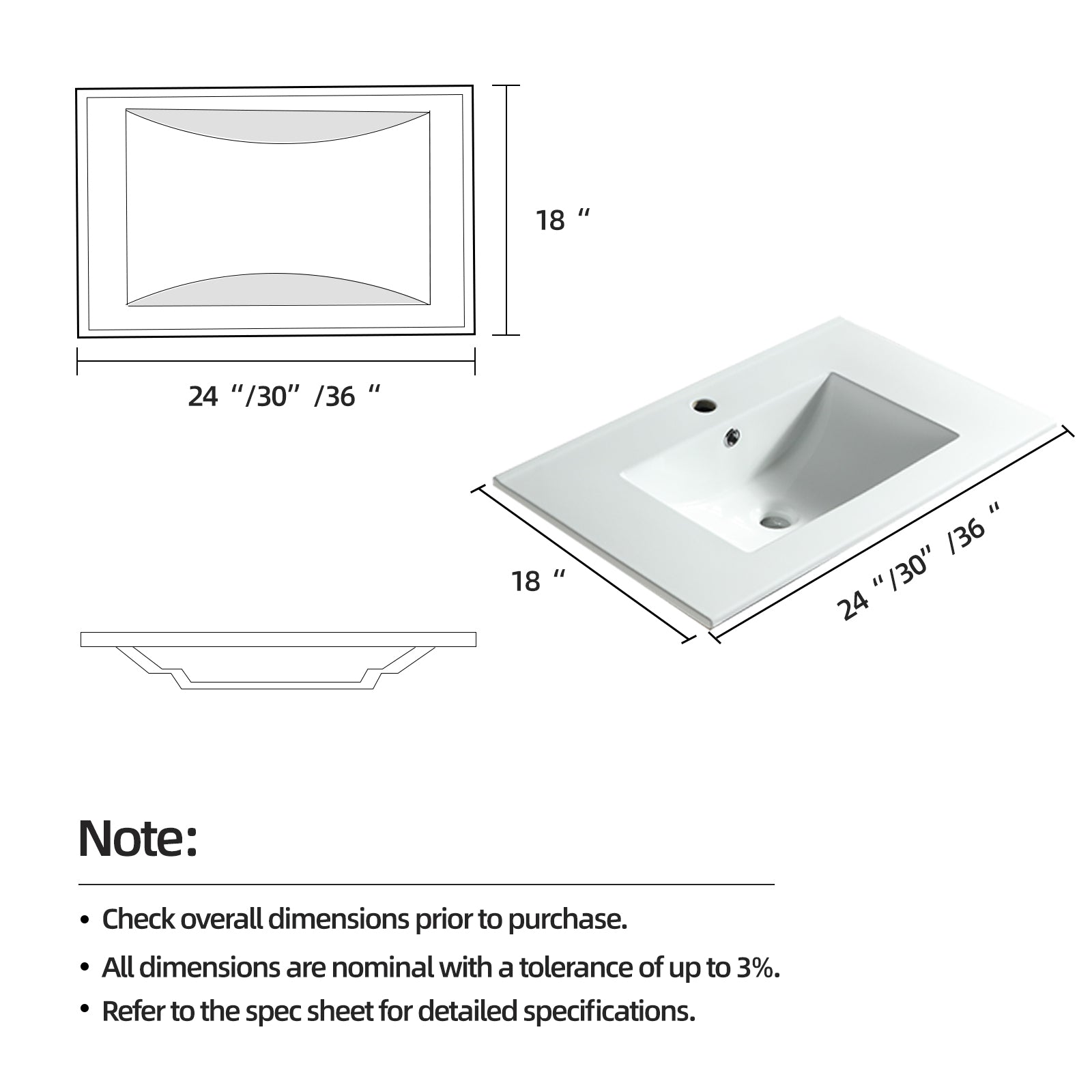 30" Ceramic Bathroom Vanity Top - White Basin Storage