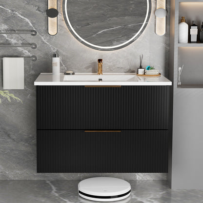 Black MDF Bathroom Vanity - Floating Wall Mounted Storage