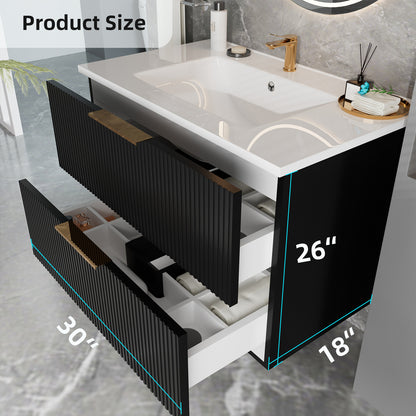 Black MDF Bathroom Vanity - Floating Wall Mounted Storage