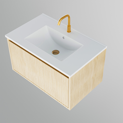 Oak Floating Bathroom Vanity - 30 Inch Storage