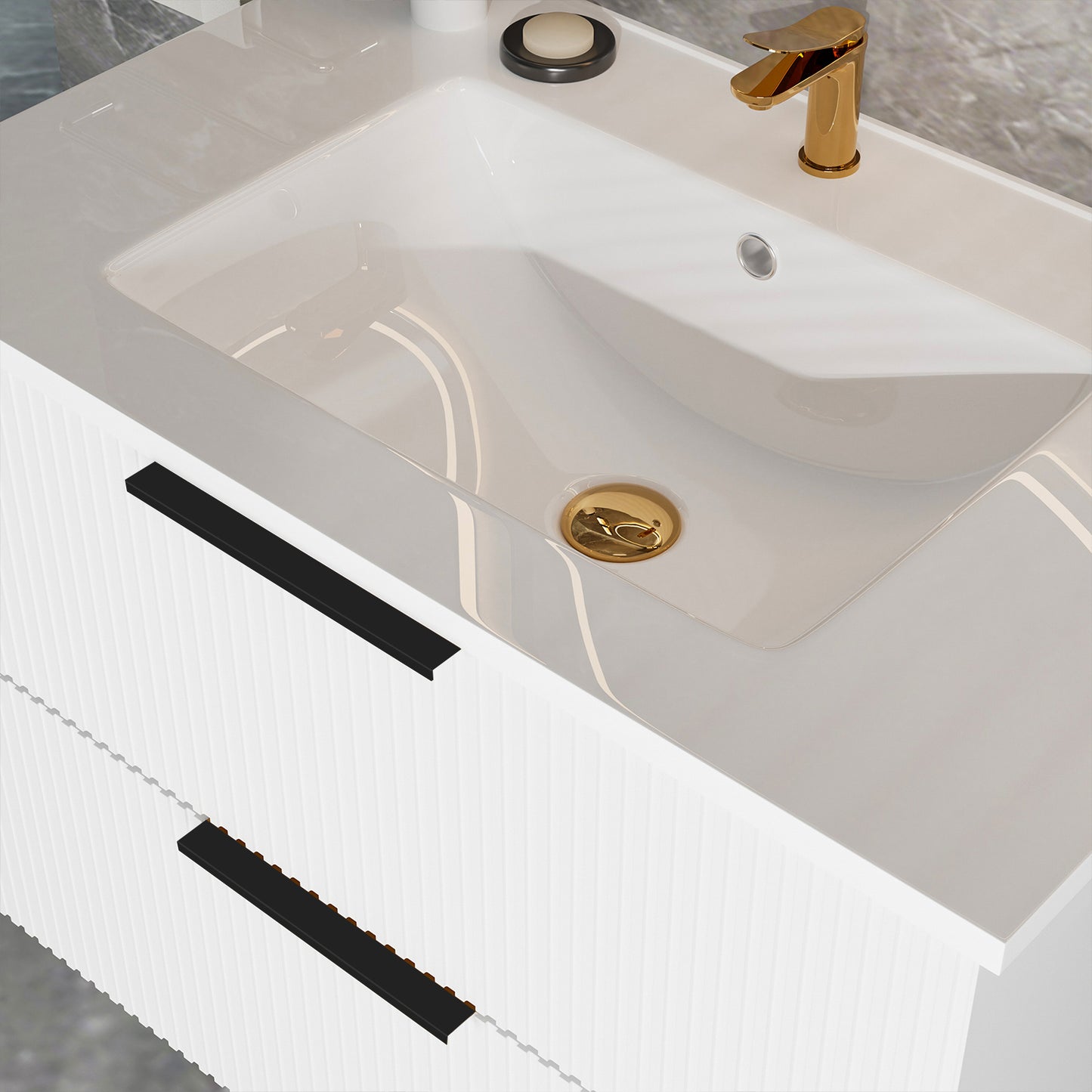 30 Inch White Bathroom Vanity - Wall Mounted MDF