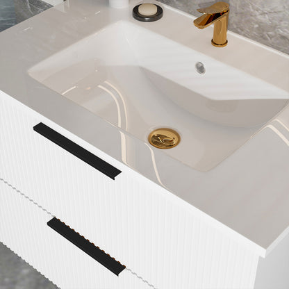 30 Inch White Bathroom Vanity - Wall Mounted MDF