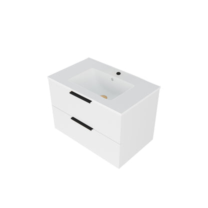 30 Inch White Bathroom Vanity - Wall Mounted MDF