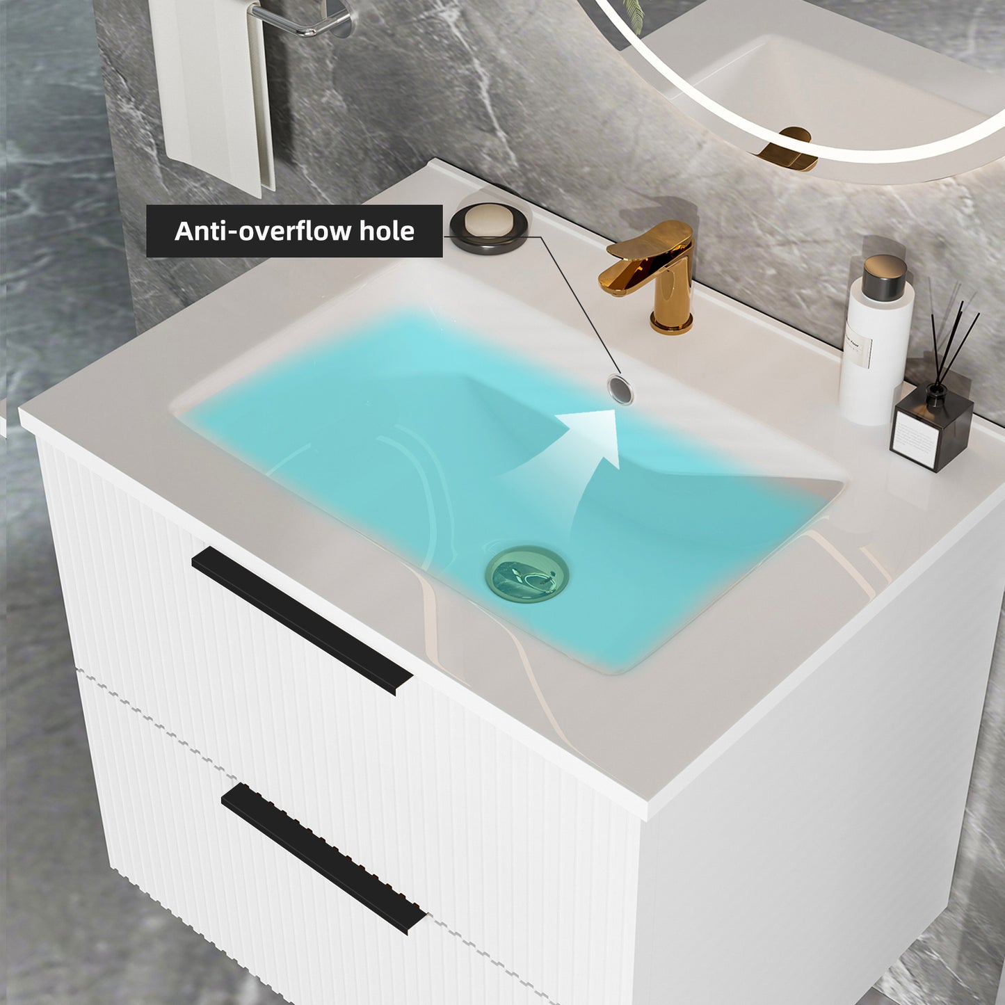 30 Inch White Bathroom Vanity - Wall Mounted MDF