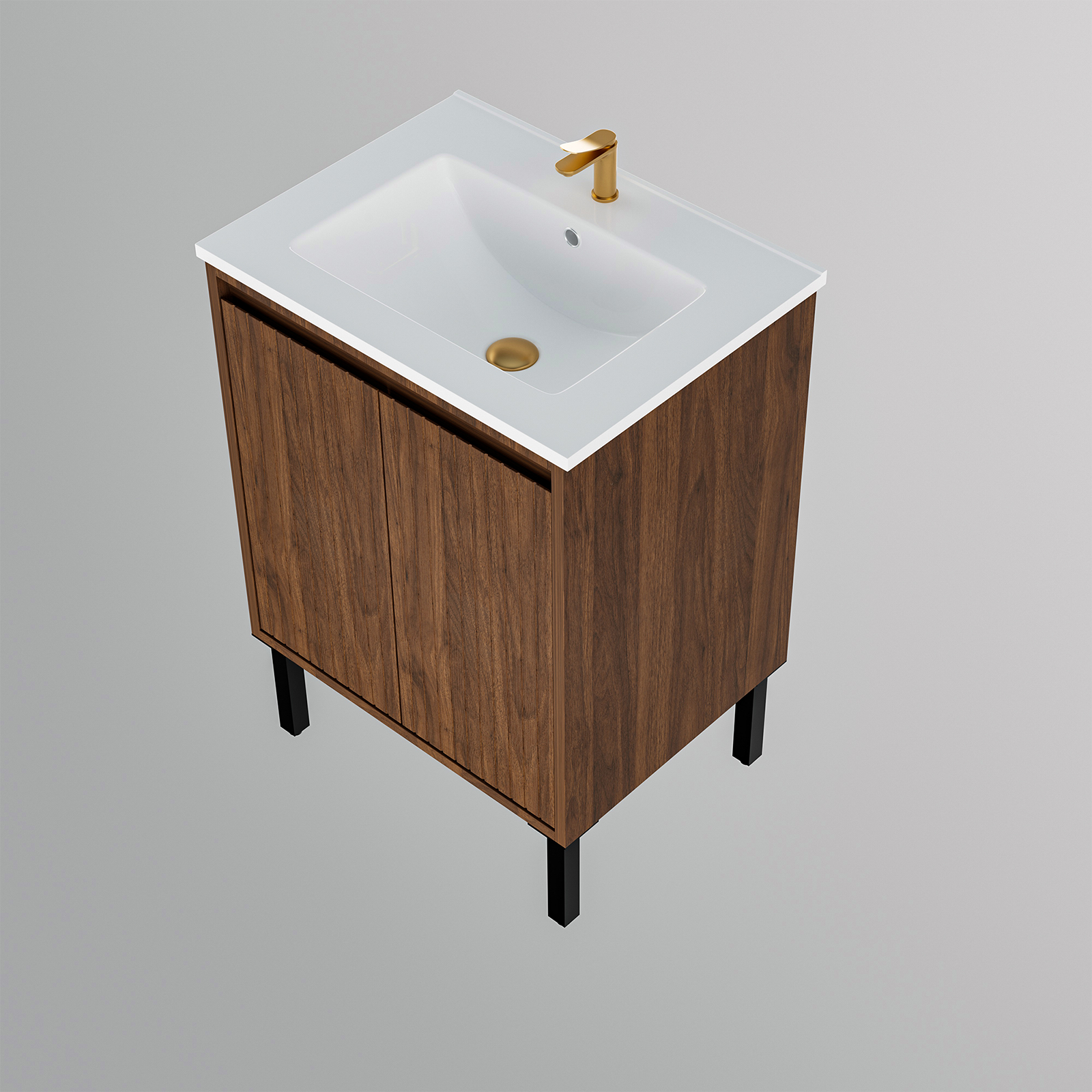24 Inch Walnut Bathroom Vanity - Floor Standing Storage