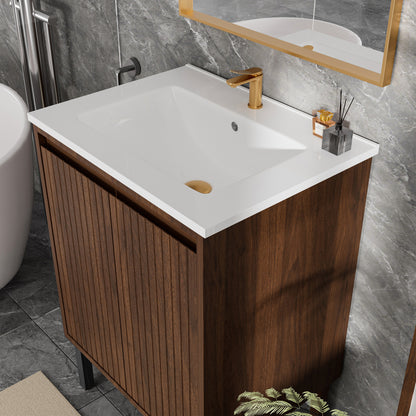 24 Inch Walnut Bathroom Vanity - Floor Standing Storage