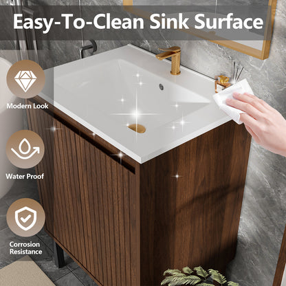 24 Inch Walnut Bathroom Vanity - Floor Standing Storage