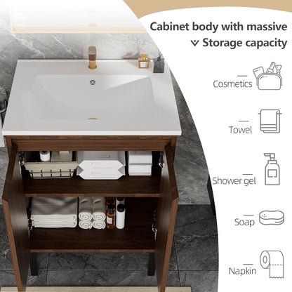 24 Inch Walnut Bathroom Vanity - Floor Standing Storage