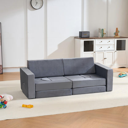 14 PCS Modular Kids Play Couch, Child Sectional Sofa, Versatile Toddler Soft Building Blocks Sofa Playset for Playroom Bedroom, Convertible Foam and Floor Cushion for Boys Girls Gifts, Gray