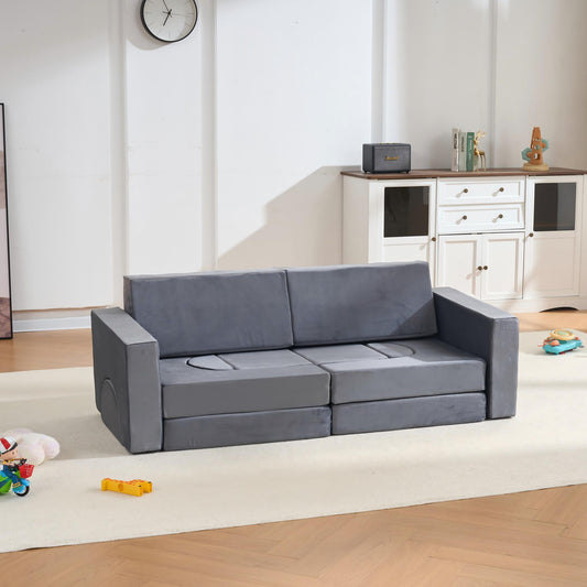 14 PCS Modular Kids Play Couch, Child Sectional Sofa, Versatile Toddler Soft Building Blocks Sofa Playset for Playroom Bedroom, Convertible Foam and Floor Cushion for Boys Girls Gifts, Gray