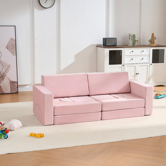 14 PCS Modular Kids Play Couch, Child Sectional Sofa, Versatile Toddler Soft Building Blocks Sofa Playset for Playroom Bedroom, Convertible Foam and Floor Cushion for Boys Girls Gifts (Pink)