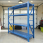 Four-tier lightweight garage shelving unit, adjustable metal storage rack, suitable for warehouses and homes, blue steel storage rack