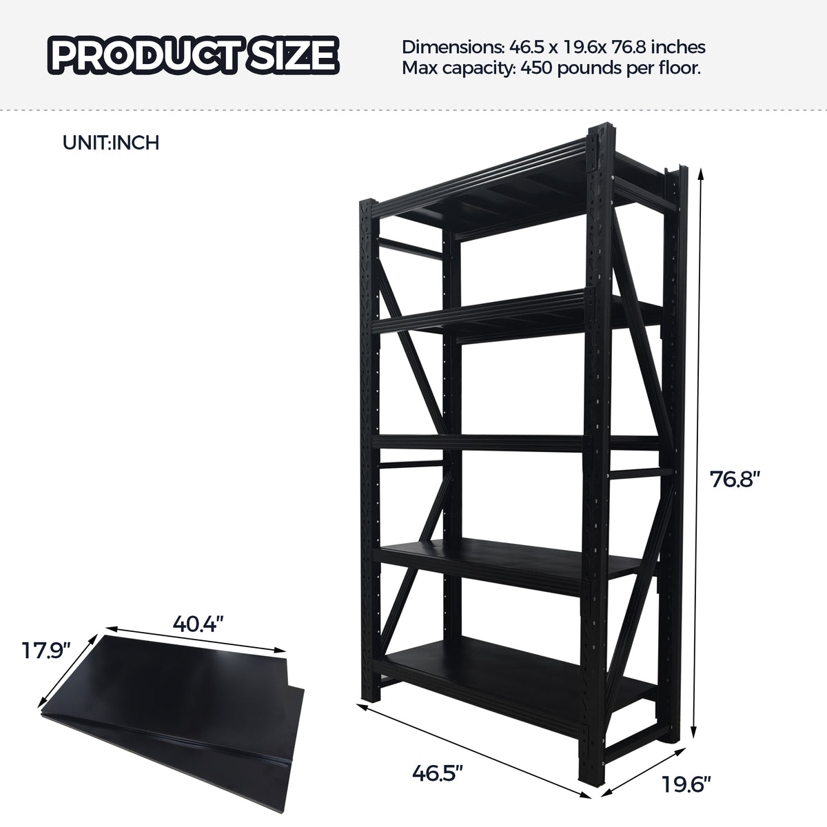 5-Tier Metal Garage Shelving Unit - Black