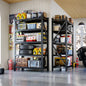 Five-tier lightweight metal adjustable garage shelving unit, suitable for warehouses and homes, 46.5 inches wide x 19.6 inches deep x 76.8 inches high, black.