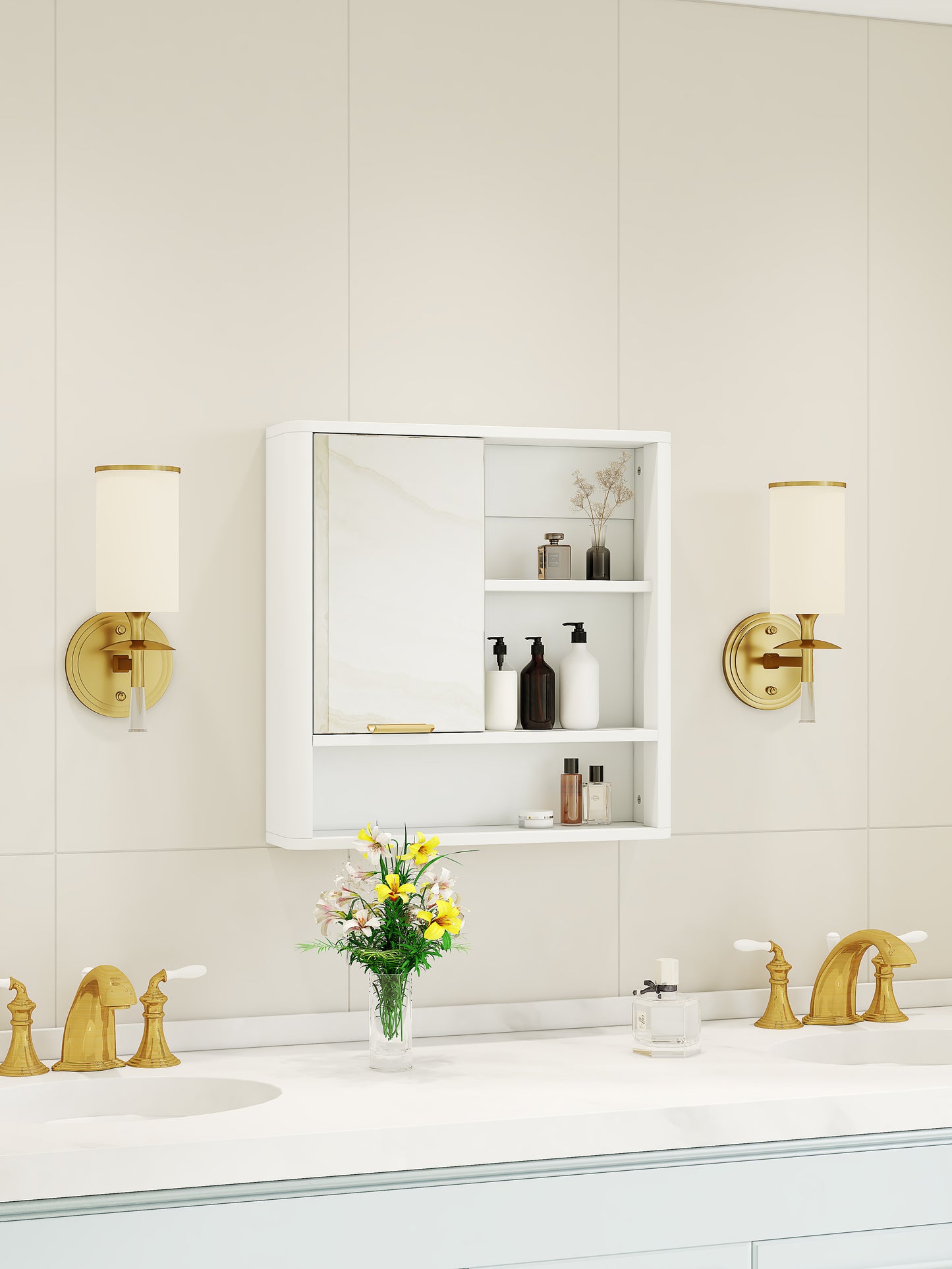 Wall Mounted Bathroom Mirror Cabinet - White MDF Storage