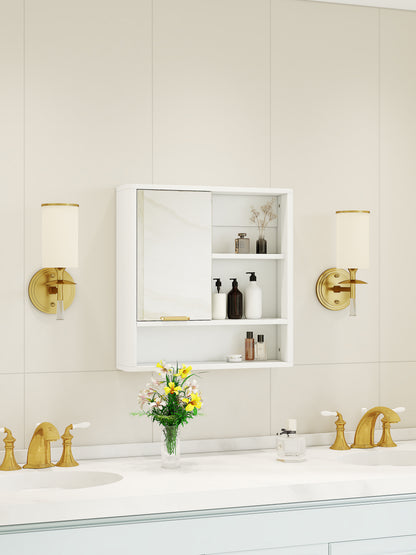 Wall Mounted Bathroom Mirror Cabinet - White MDF Storage