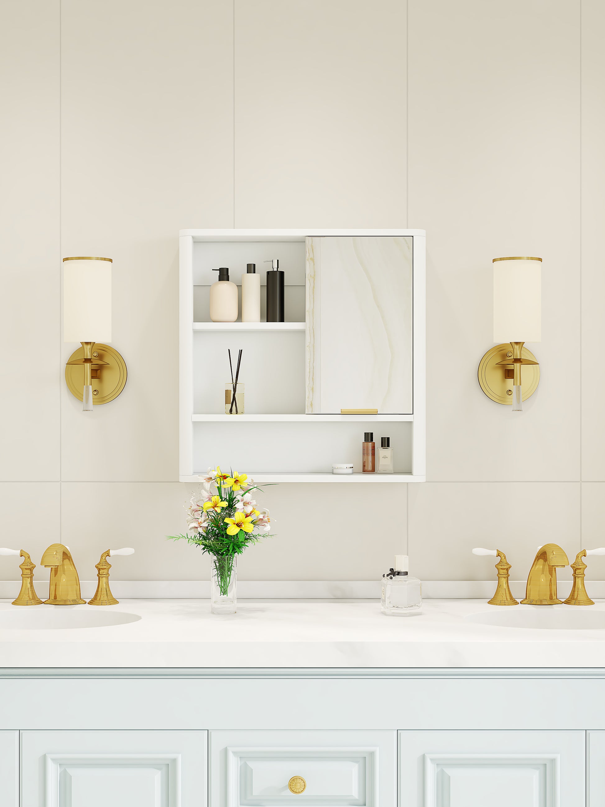 Wall Mounted Bathroom Mirror Cabinet - White MDF Storage