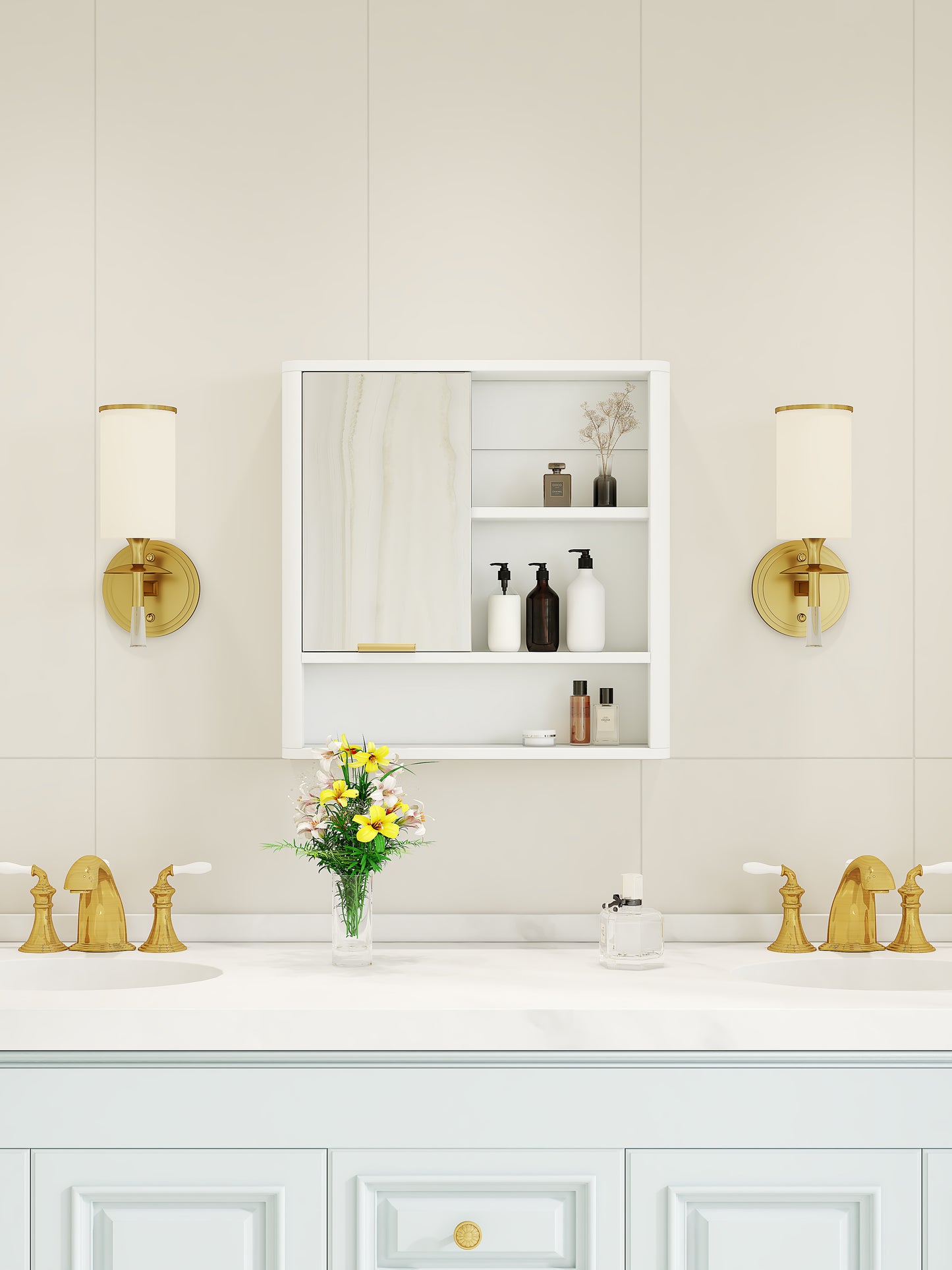 Wall Mounted Bathroom Mirror Cabinet - White MDF Storage