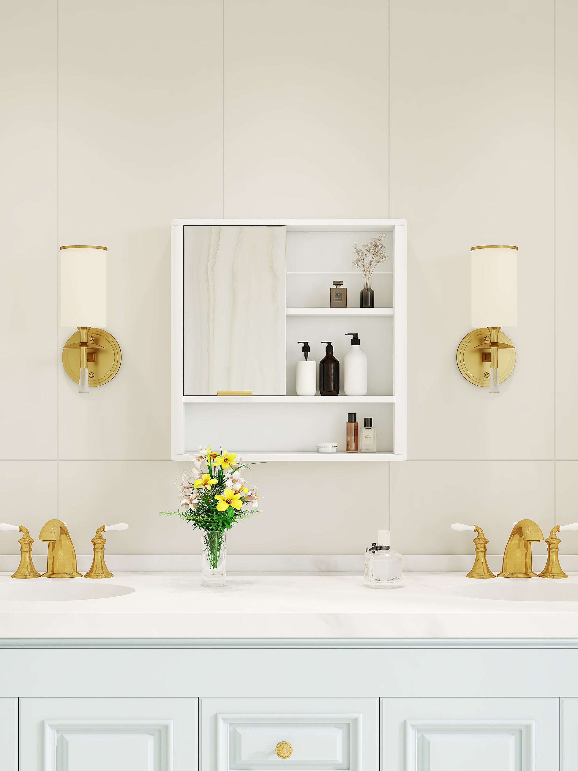 Wall Mounted Bathroom Mirror Cabinet - White MDF Storage