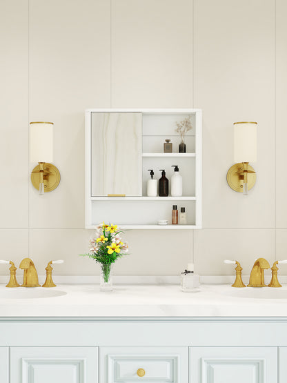Wall Mounted Bathroom Mirror Cabinet - White MDF Storage