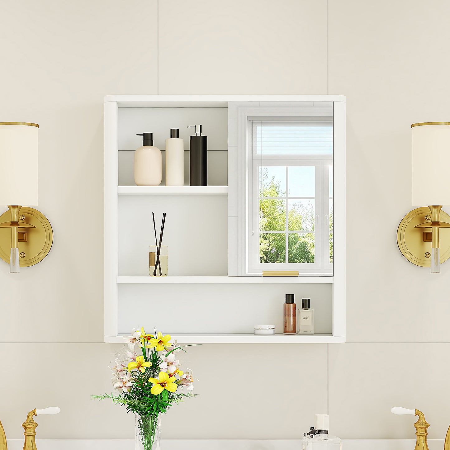 Wall Mounted Bathroom Mirror Cabinet - White MDF Storage
