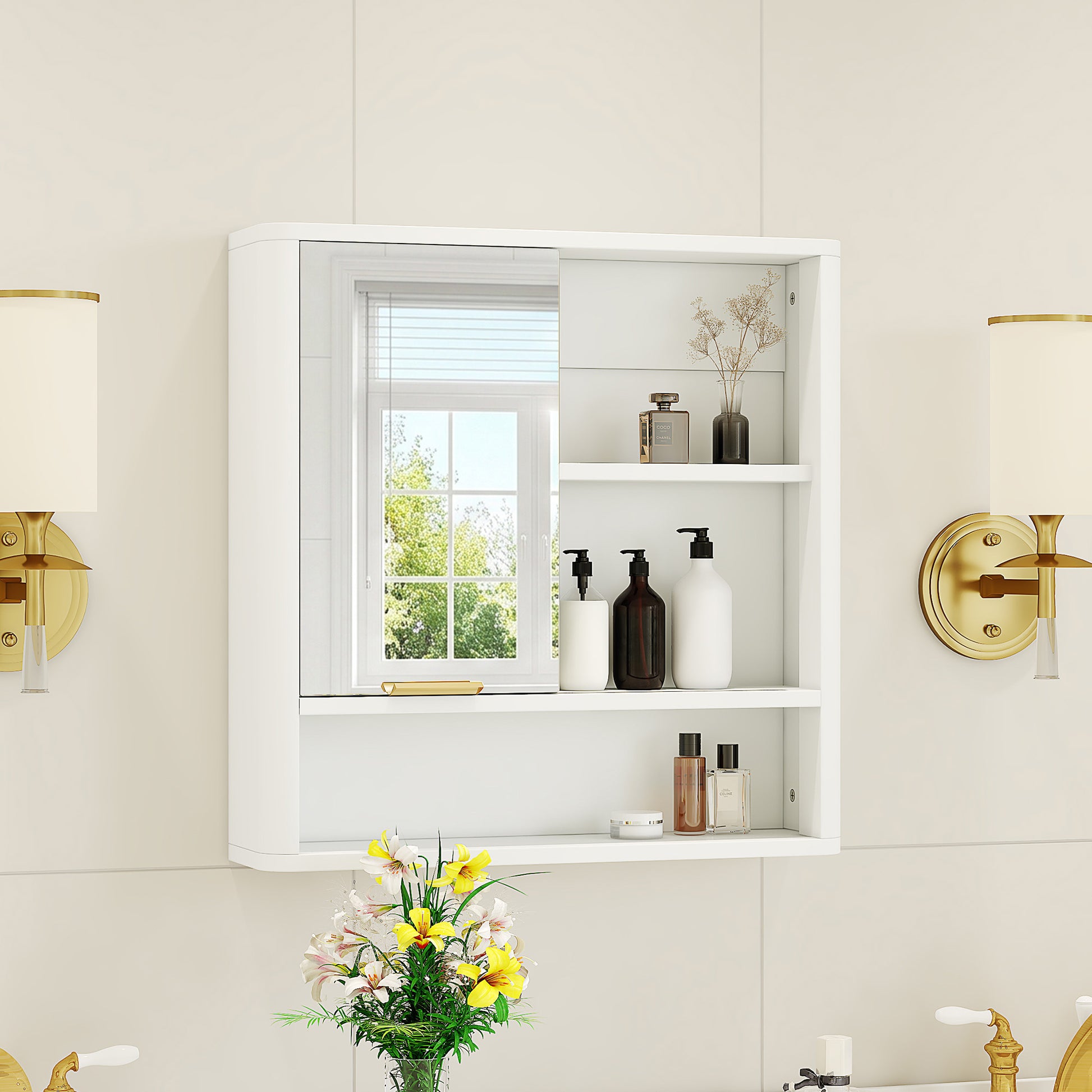 Wall Mounted Bathroom Mirror Cabinet - White MDF Storage
