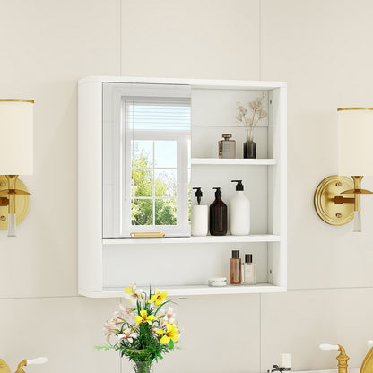 Wall Mounted Bathroom Mirror Cabinet - White MDF Storage