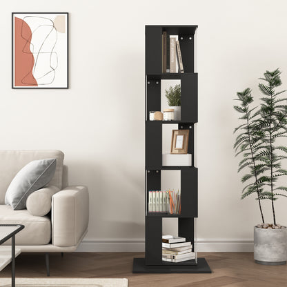 360° Rotating Black Particle Board Display Shelf for Living Room Storage