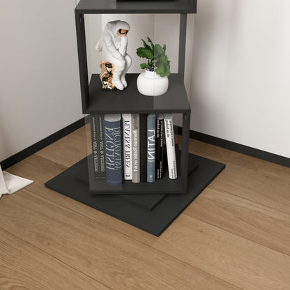 360° Rotating Black Particle Board Display Shelf for Living Room Storage